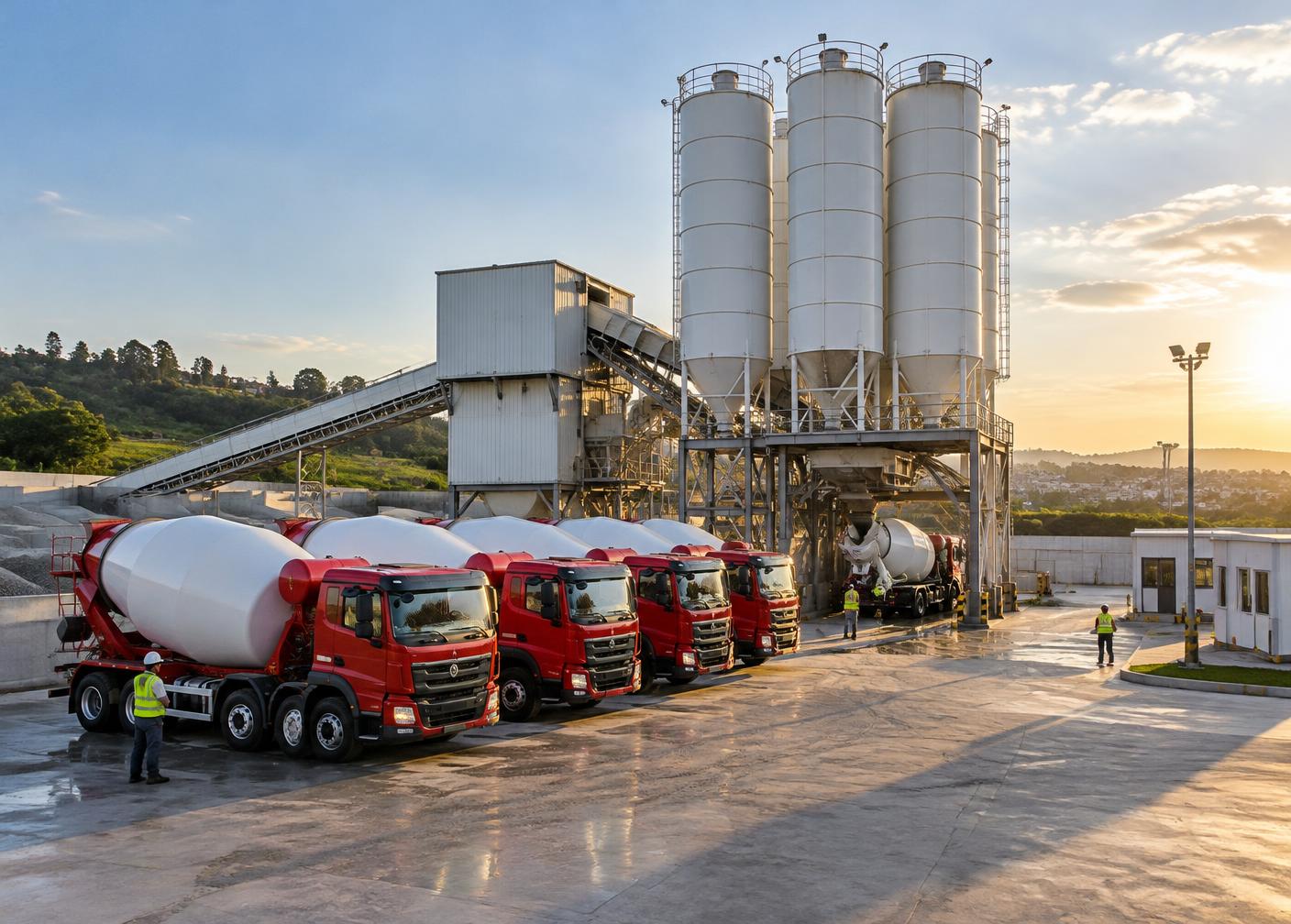 Central de concreto com frota de caminhões betoneira
